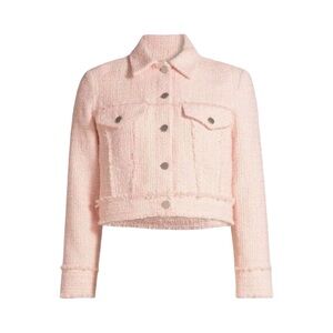 NEW ALICE + OLIVIA Chloe Tweed Crop Jacket Pink Lace Sz M